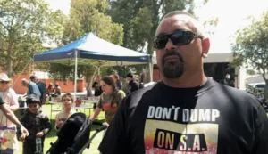 Jason Bilney at a nuclear waste protest in Port Augusta.