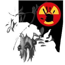 map of south australia, sturt desert pea flowers and anti nuclear symbol